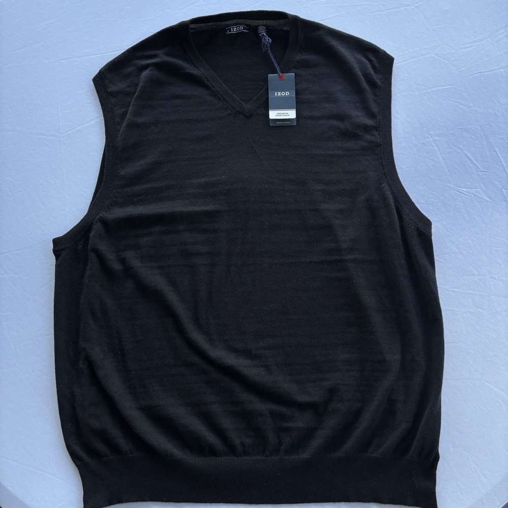 IZOD Sweater Vest Mens XXL Premium Essentials Black Natural Stretch Cotton Blend - Picture 2 of 11